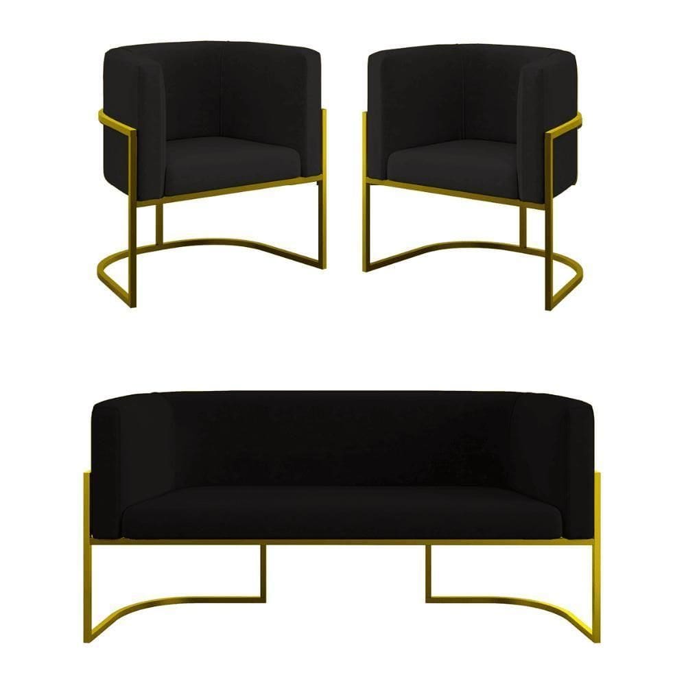 Kit Sofá 2 Lugares + 2 Poltronas Para Recepção Balaqui Preto
