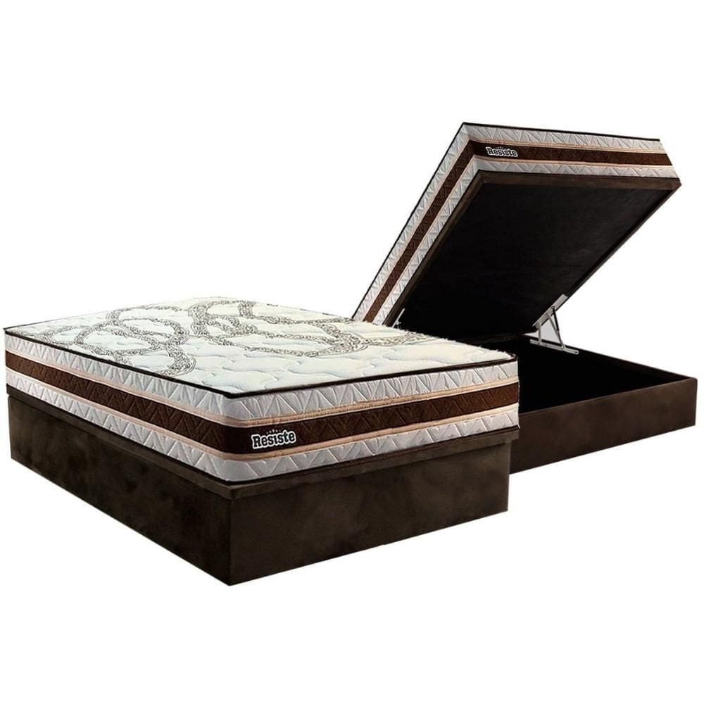 Conjunto Box Baú Casal: Colchão Espuma Paropas Resiste Double Face AG D45 + Base CRC Suede Brown (138x188)