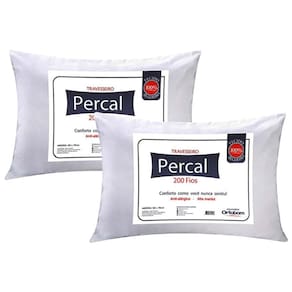 Travesseiro Fibras Siliconadas Plus Percal 200 Fios Kit c/ 2 Un 70x50x15 - Ortobom