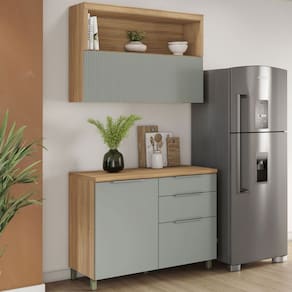 Cozinha Compacta Marquesa 2 Portas 3 Gavetas Ripado 100% Mdf Verde - Nesher