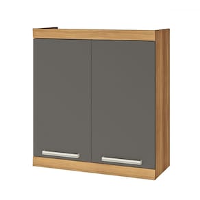 Armário Aéreo Cozinha 80 Cm Burguesa Premium 2 Portas 100% Mdf Amadeirado Freijó/Grafite - Nesher