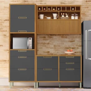 Cozinha Compacta Imperatriz 4 Portas 7 Gavetas Ripado 100% Mdf Freijó/Grafite - Nesher