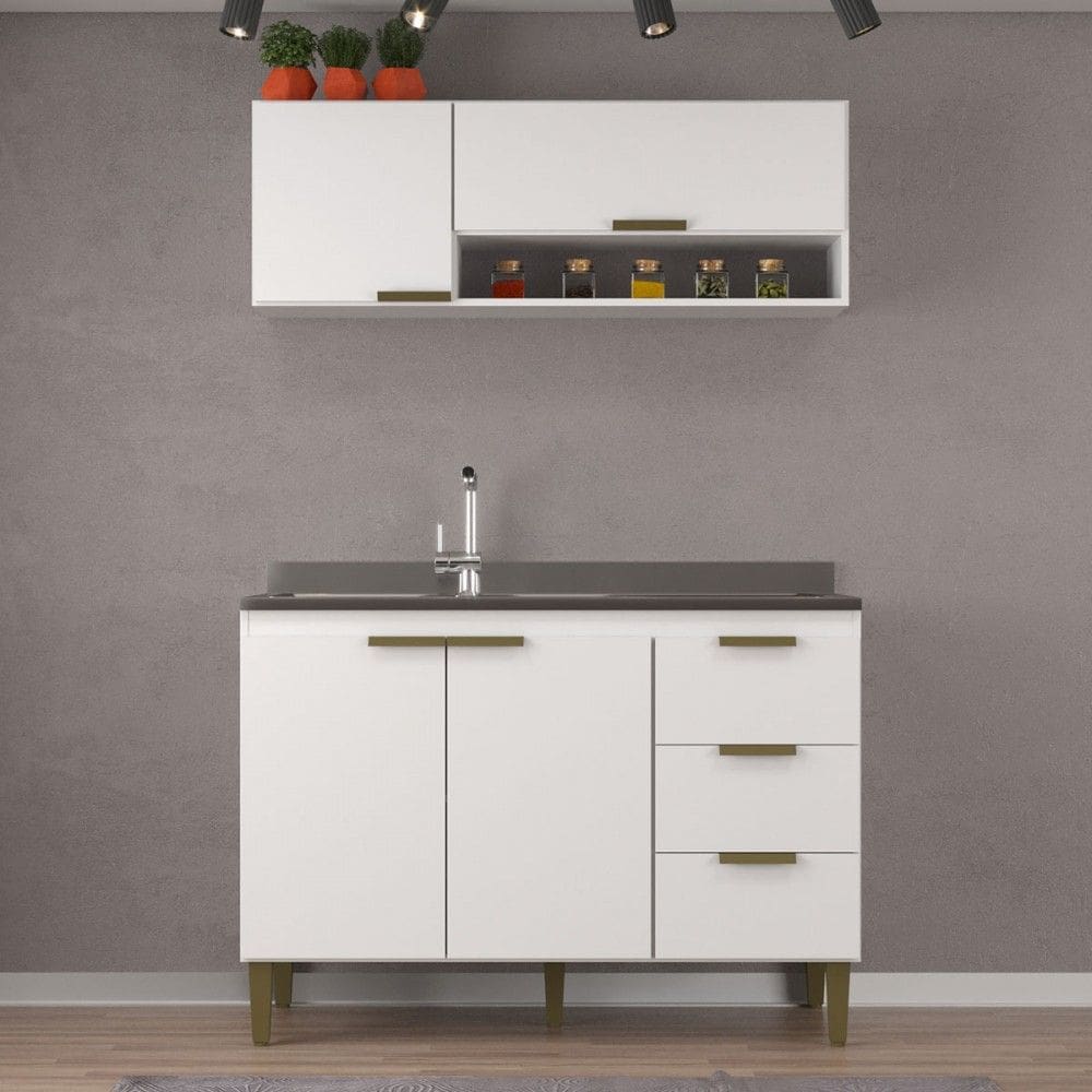 Cozinha Compacta Carol 4 Portas 3 Gavetas Branco - Jcarvalho
