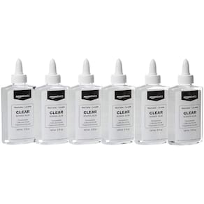 Cola escolar líquida Amazon Basics, lavável, 147 ml, pacote com 6 unidades, transparente