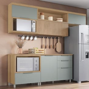 Cozinha Compacta Marquesa 4 Portas 4 Gavetas 100% Mdf Natural/Verde - Nesher