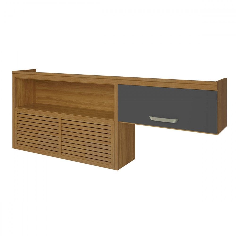 Armário Aéreo Cozinha 200 Cm Princesa 2 Portas Ripado 100% Mdf Freijó/Grafite - Nesher