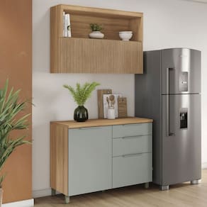 Cozinha Compacta Marquesa 2 Portas 3 Gavetas Ripado 100% Mdf Natural/Verde - Nesher