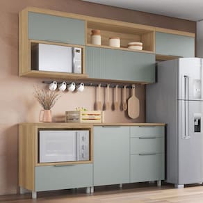 Cozinha Compacta Marquesa 4 Portas 4 Gavetas 100% Mdf Verde/Natural - Nesher