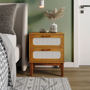 Mesa De Cabeceira 2 Gavetas Santorini Nature 45 Cm Com Tela Indiana