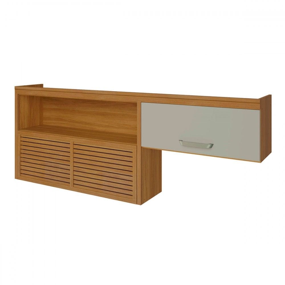 Armário Aéreo Cozinha 200 Cm Princesa 2 Portas Ripado 100% Mdf Freijó/Off White - Nesher