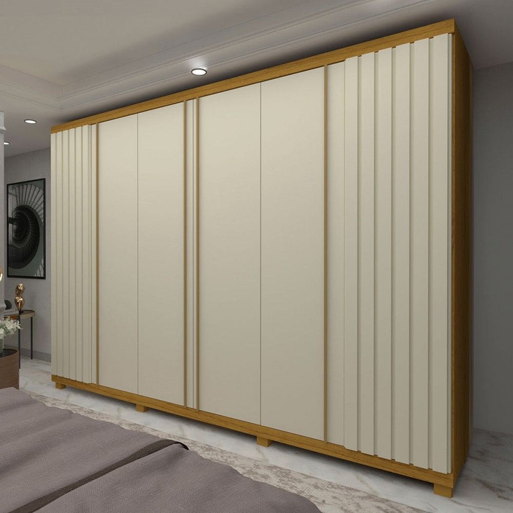 Guarda-Roupa Casal Absolut New 6 Portas 4 Gavetas Ripado 100% Mdf Naturalle/Off White - Gelius