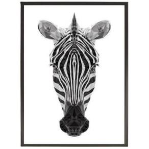 Quadro Cabeça De Zebra Geométrica 45X34Cm - Madeira Preta