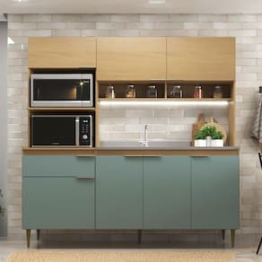Cozinha Compacta Zafira 7 Portas 1 Gaveta Nogal/Grey - Deibe Móveis