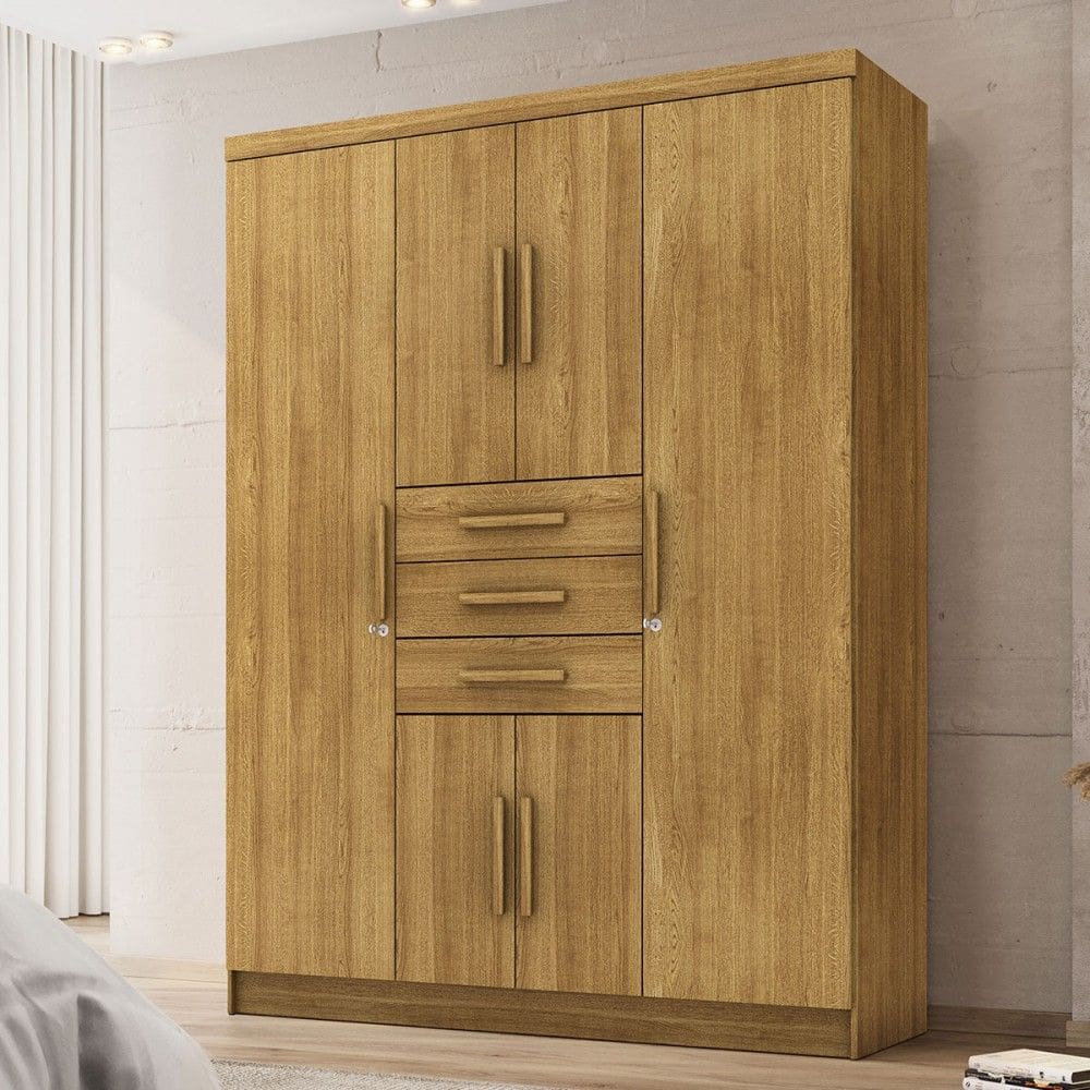 Guarda-Roupa Casal Taurus 6 Portas 3 Gavetas Natural - Pnr Móveis