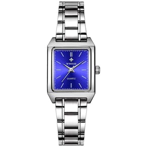 Relógio De Pulso Feminino Quadrado De Quartzo Em Aço Inoxidavel Impermeavel Azul
