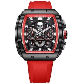 Relógio De Quartzo Impermeável Masculino Caveira Esportivo Casual Tonneau Vermelho