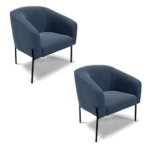 Cadeira Sala De Jantar Pé De Ferro Preto Kit 2 Stella Suede D03 - D`rossi Cor Azul Marinho