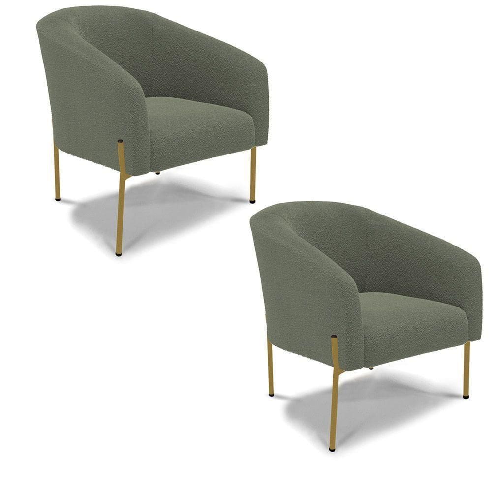 Cadeira Sala De Jantar Pé Ferro Dourado Kit 2 Stella Bouclê D03 - D`rossi Cor Verde Pistache