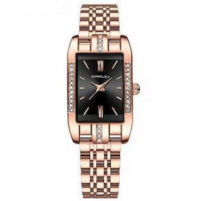 Relógio De Quartzo Feminino Design Quadrado Bracelete De Aço Inoxidável Impermeavel 3atm Preto