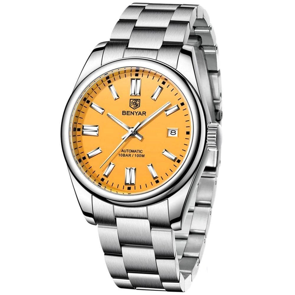 Relógio De Pulso Masculino Automático Em Aço Inoxidável Casual à Prova D\` água Amarelo