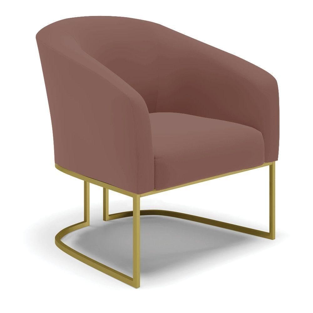 Cadeira Sala De Jantar Base Industrial Dourado Stella Veludo D03 - D`rossi Cor Rose
