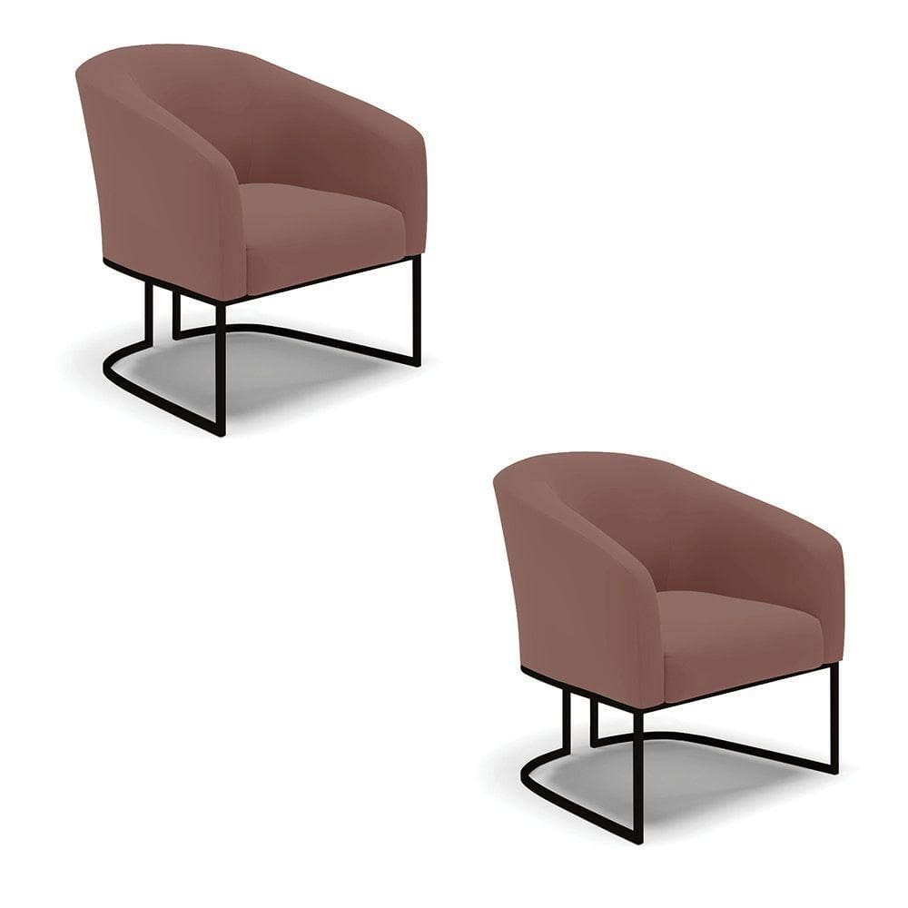 Cadeira Sala De Jantar Base Industrial Preto Kit 2 Stella Veludo D03 - D`rossi Cor Rose