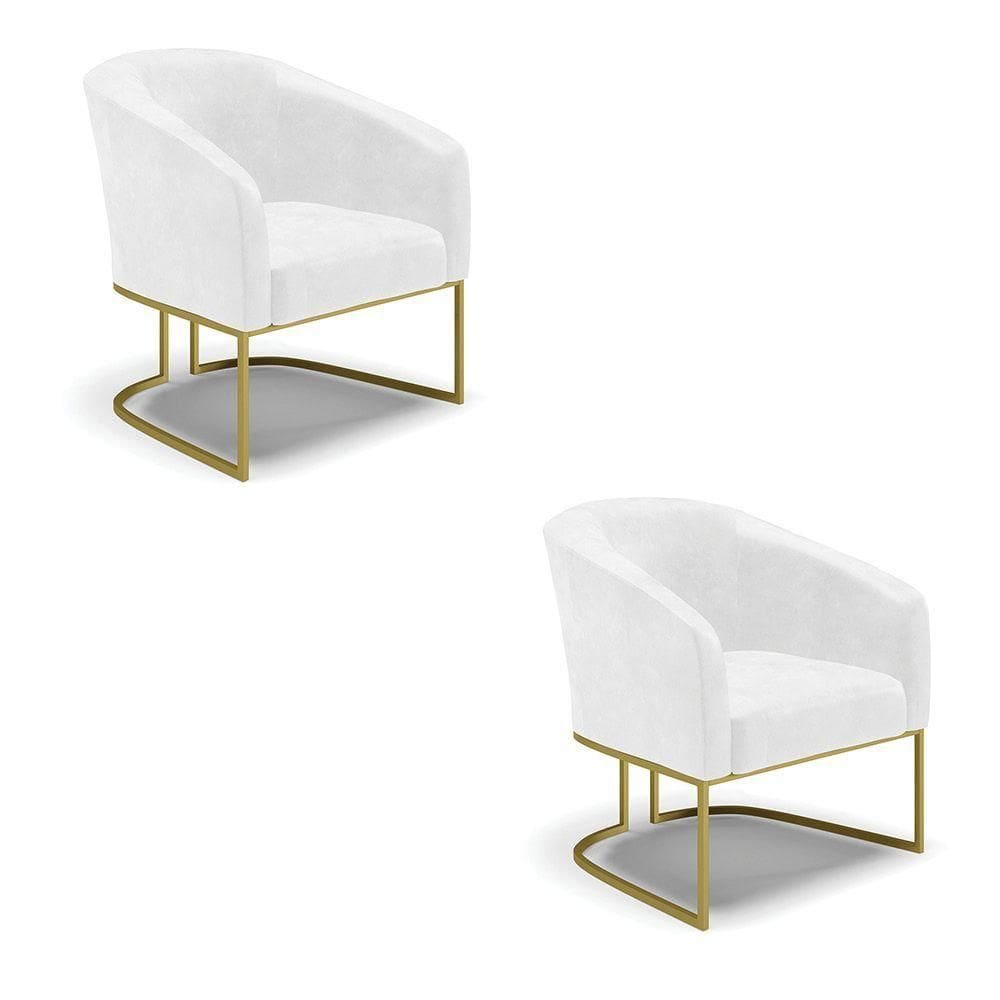 Cadeira Sala Jantar Industrial Dourado Kit 2 Stella Sintético Pu D03 - D`rossi Cor Branco