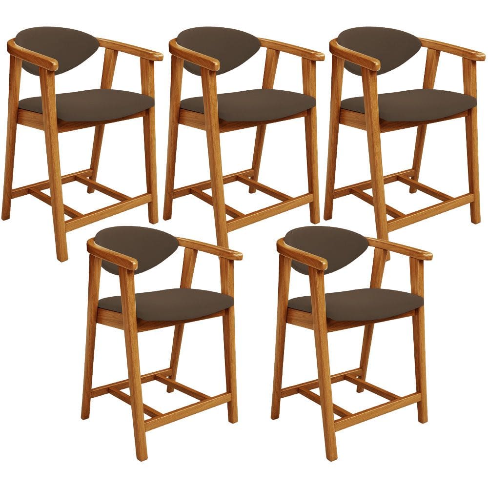 Kit 05 Banquetas Baixa Para Cozinha Sala Jantar Bancada Cecília L02 Suede Marrom - Lyam Decor