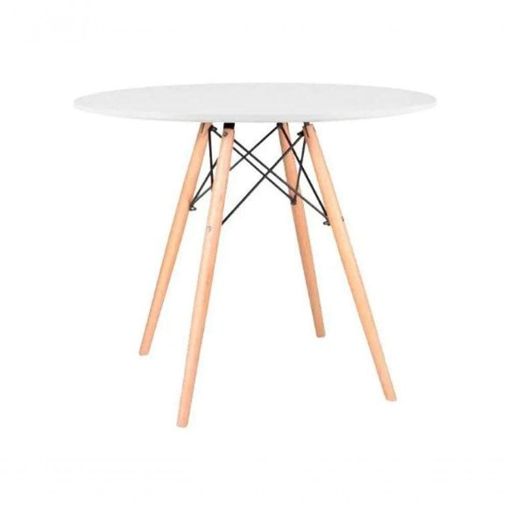 Mesa Eames Eiffel Redondo Tampo De Madeira 110cm Branco