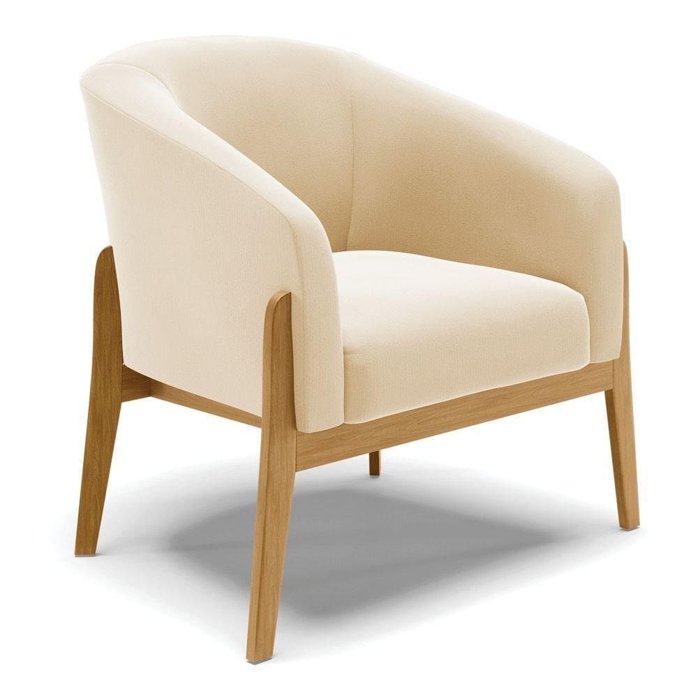 Cadeira Sala De Jantar Base De Madeira Stella Suede D03 - D`rossi Cor Bege