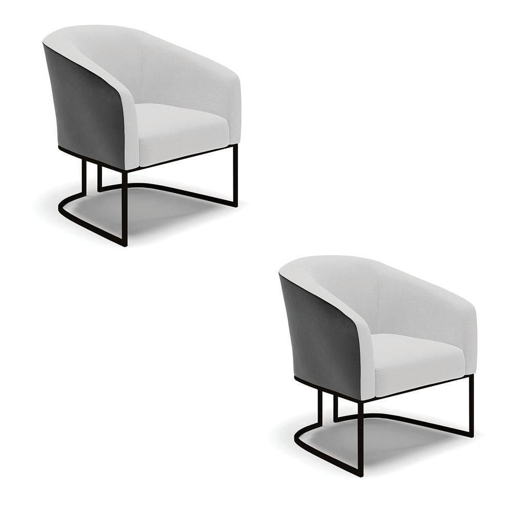 Cadeira Sala De Jantar Industrial Preto Kit 2 Stella Pto/linho D03 - D`rossi Cor Cinza