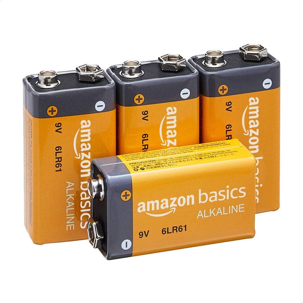 Bateria Amazon Basics 9V alcalina com vida útil de 5 anos (pacote com 4)