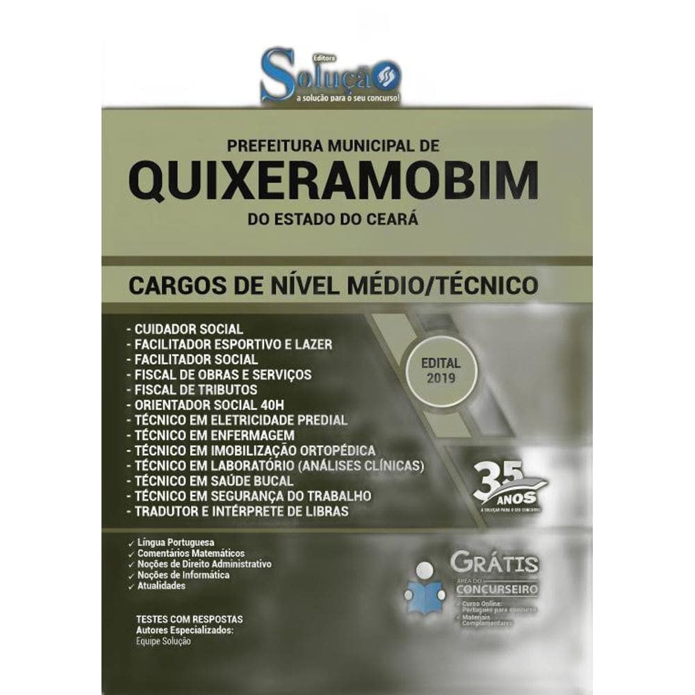 Apostila Quixeramobim Ce - Cargos De Nível Médio E Técnico