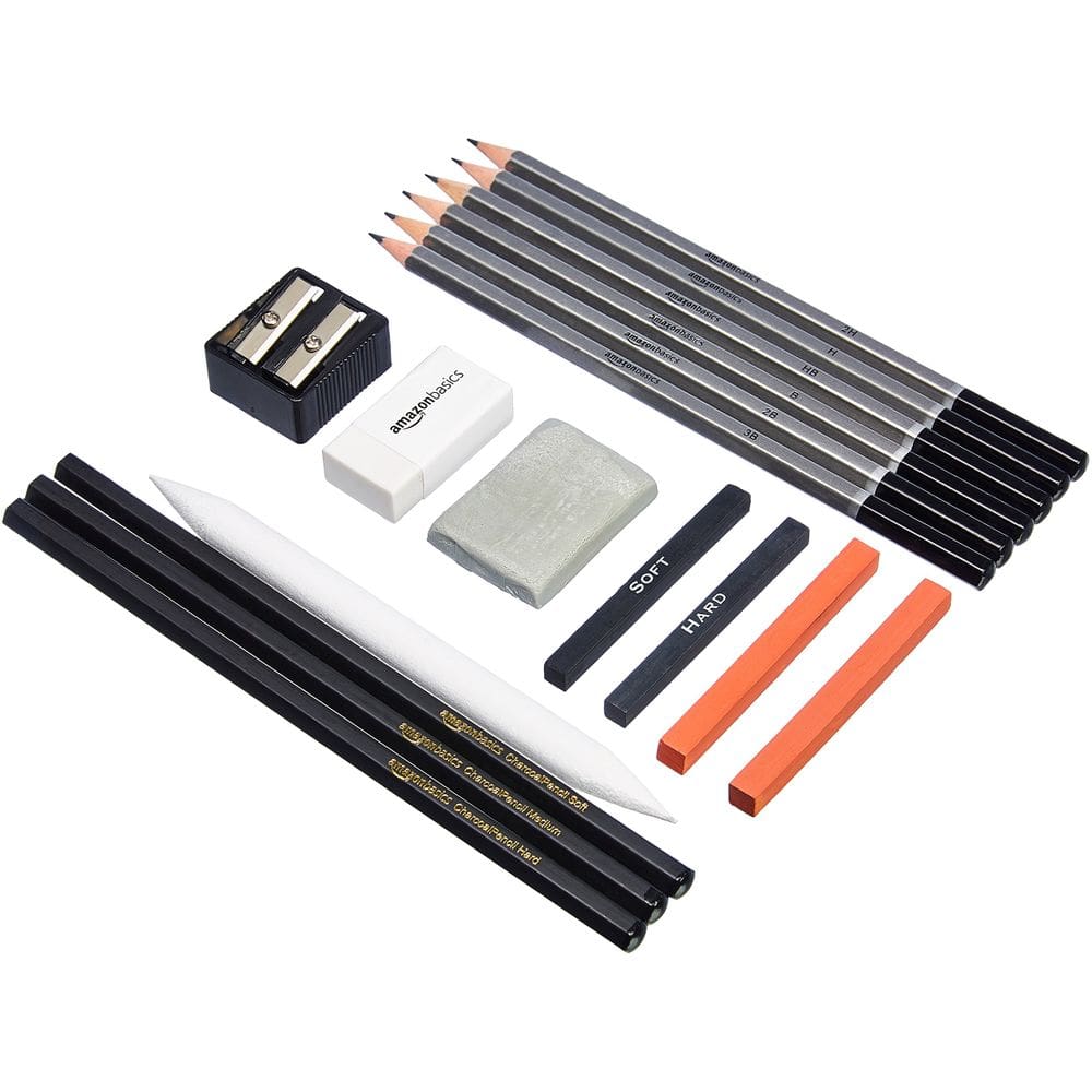 Kit de lápis de arte para esboçar e desenhar Amazon Basics 17 peças