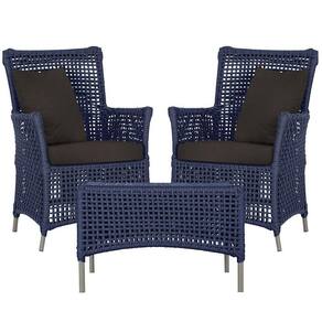 2 Poltronas E 1 Mesa Igapó Alumínio Fendi Corda Náutica E9 Azul