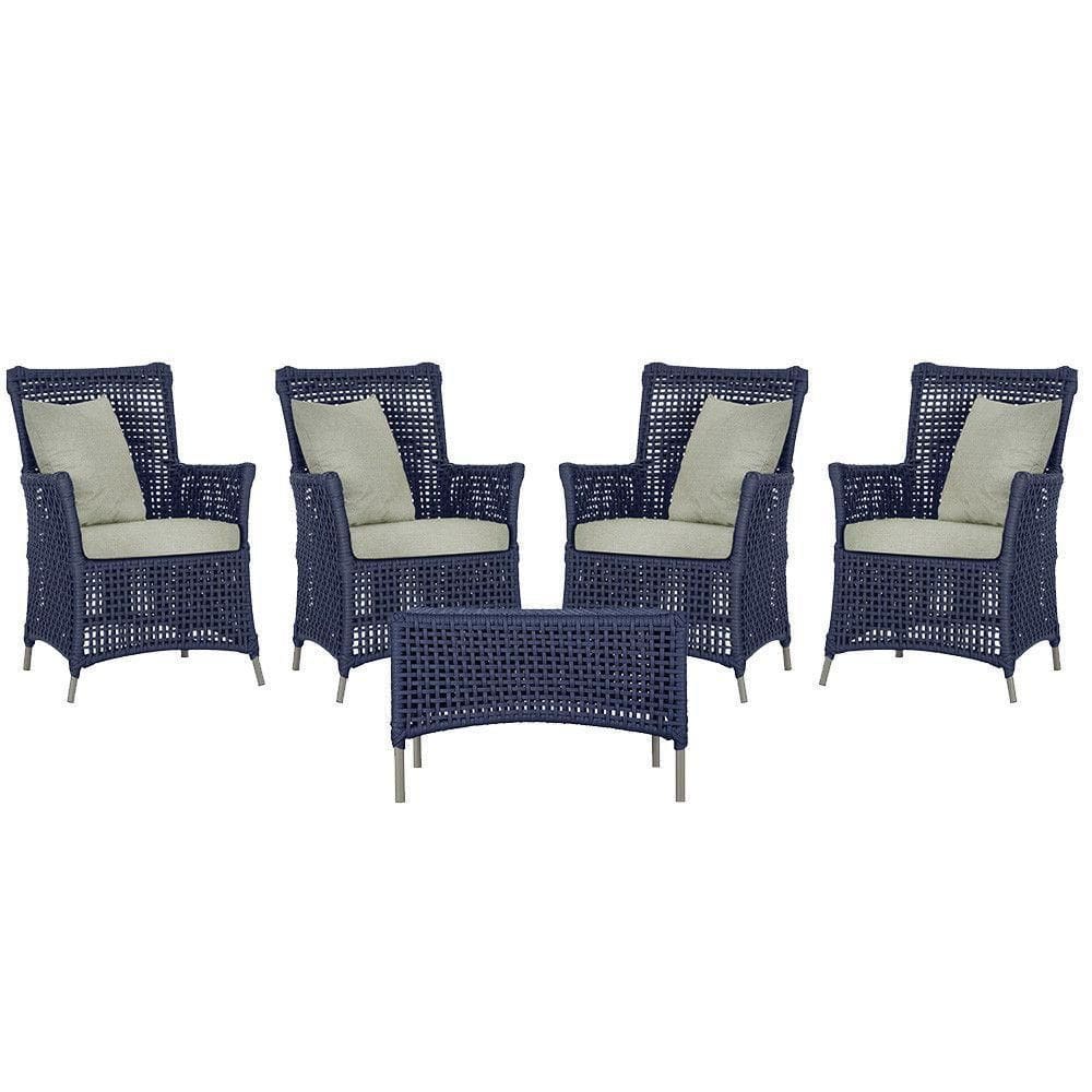 4 Poltronas E 1 Mesa Igapó Alumínio Fendi Corda Náutica E3 Azul