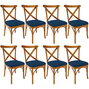 Kit 08 Cadeiras Para Sala De Jantar E Estar Living Estofada ávila L02 Suede Azul Marinho