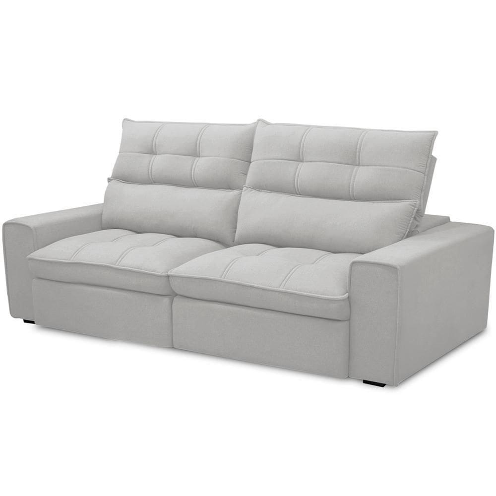 Sofá Retrátil Reclinável Para Sala De Estar Living 230cm Dimas F04 Bouclê Cinza