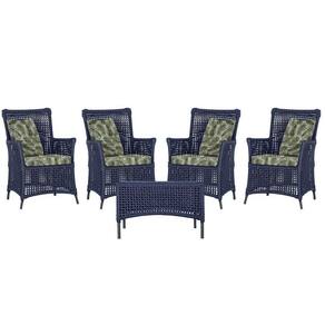 4 Poltronas E 1 Mesa Igapó Alumínio Preta Corda Náutica E5 Azul