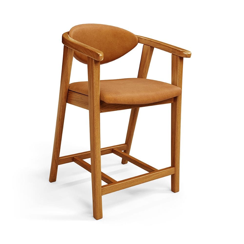 Banqueta Baixa Para Cozinha Sala de Jantar Bancada Cecília L02 Couríssimo Canela - Lyam Decor