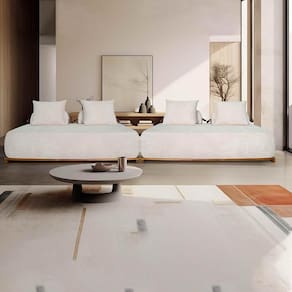 Sofá Modulado 6 Lugares Com Almofadas Soltas Pés Madeira Maciça 440cm Homer Bouclê Off White
