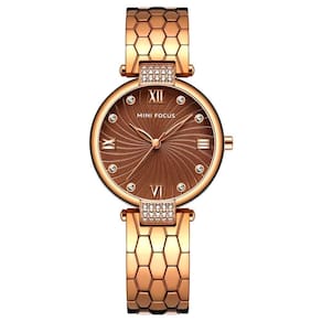 Relógio De Quartzo Feminino Strass Embutidos Em Aço Inoxidável Impermeavel Marrom