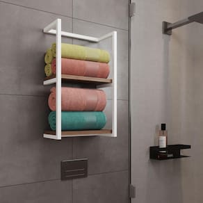 Toalheiro Para Banheiro Estilo Industrial Sahy Branco E Prateleira Imbuia Branco
