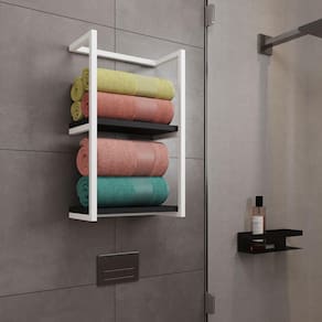Toalheiro Para Banheiro Estilo Industrial Sahy Branco E Prateleira Preta Branco
