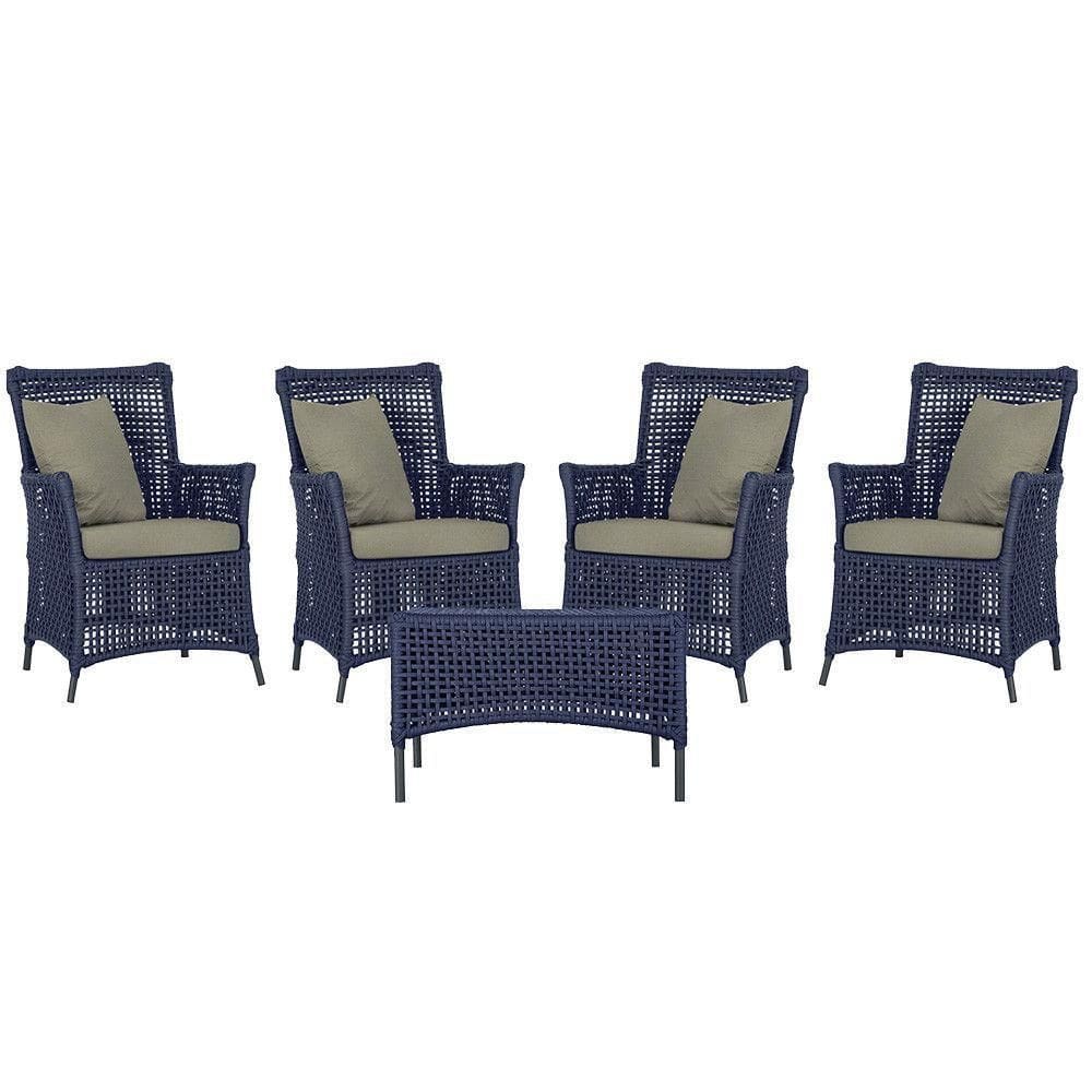 4 Poltronas E 1 Mesa Igapó Alumínio Preta Corda Náutica E8 Azul