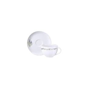 Conjunto Xícara E Pires De Chá Tramontina Lilla Em Porcelana Decorada 250 Ml 2 Peças