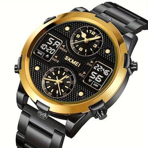 Relógio De Pulso Masculino Fashion Skmei Com Pulseira De Aço Dourado