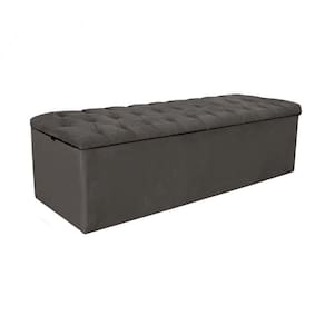 Baú Recamier Sapateira Calçadeira King Suede Cinza 193cm Estofada Capitone