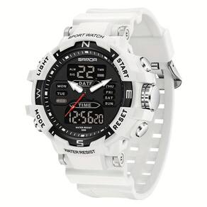 Relógio De Pulso De Quartzo De Moda Esportiva Masculina, Resistênte à água Branco-b