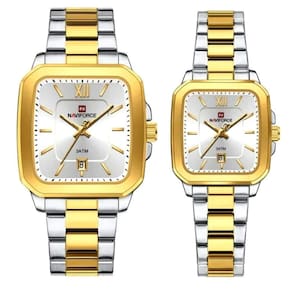 Conjunto De Relógio Casual Simples Quartzo Design Tonneau Impermeavel Casal Prata Dourado